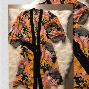 Yellow and Black print Kimono with belt